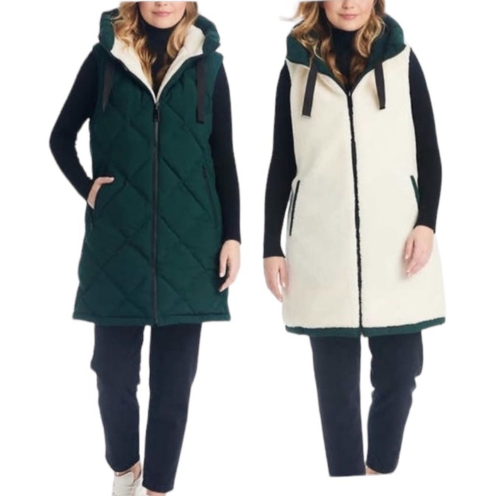 Koolaburra Reversible Green and Cream Hooded Long Vest